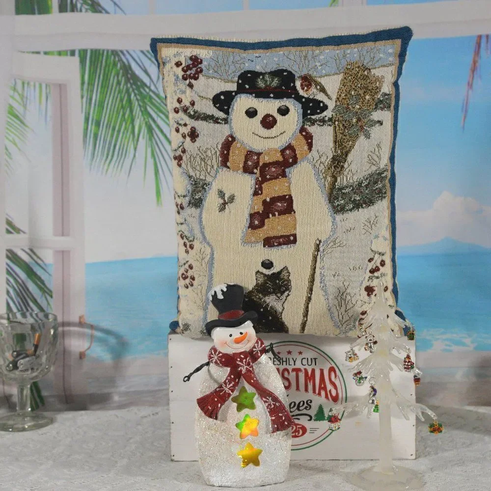 Snowman Pillow with Light Changing Snowman and Acrylic Tree in Box See Video